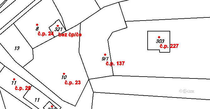 Kolšov 137 na parcele st. 9/1 v KÚ Kolšov, Katastrální mapa