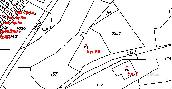 Lukavec 65, Fulnek na parcele st. 63 v KÚ Lukavec u Bílovce, Katastrální mapa