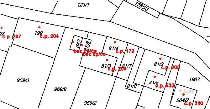 Mořkov 206 na parcele st. 81/3 v KÚ Mořkov, Katastrální mapa