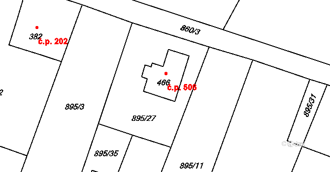 Mořkov 506 na parcele st. 466 v KÚ Mořkov, Katastrální mapa