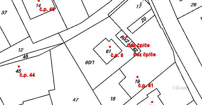 Olbramice 8 na parcele st. 61 v KÚ Olbramice, Katastrální mapa