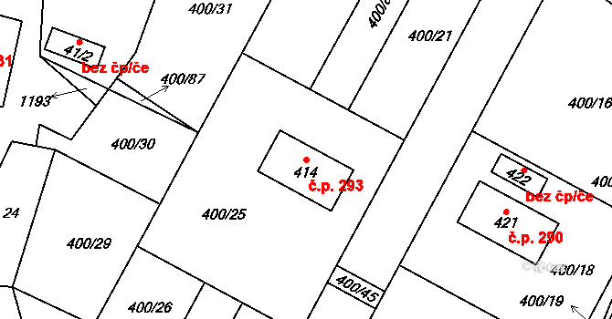 Sobíňov 293 na parcele st. 414 v KÚ Sobíňov, Katastrální mapa