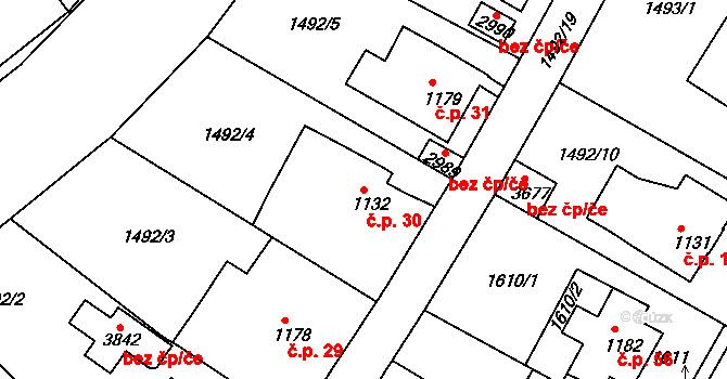 Nádražní Předměstí 30, Český Krumlov na parcele st. 1132 v KÚ Český Krumlov, Katastrální mapa