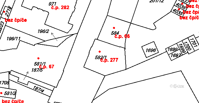 Plešivec 277, Český Krumlov na parcele st. 582/1 v KÚ Český Krumlov, Katastrální mapa