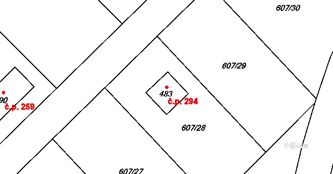 Bohutín 294 na parcele st. 483 v KÚ Bohutín, Katastrální mapa