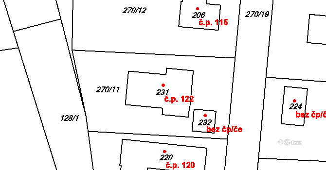 Libošovice 122 na parcele st. 231 v KÚ Libošovice, Katastrální mapa