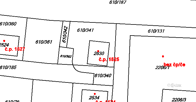 Rosice 1525 na parcele st. 2630 v KÚ Rosice u Brna, Katastrální mapa