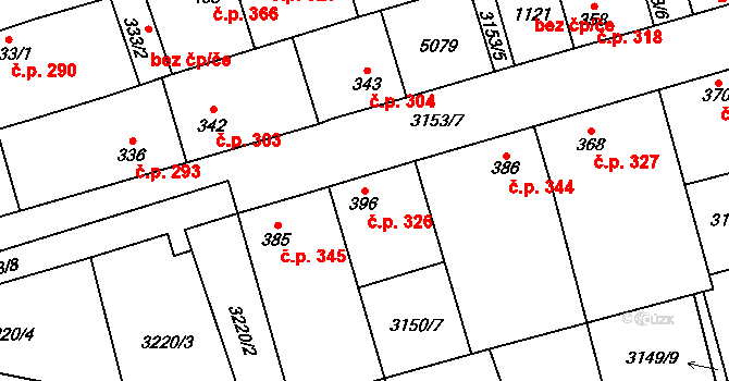 Kryry 326 na parcele st. 396 v KÚ Kryry, Katastrální mapa