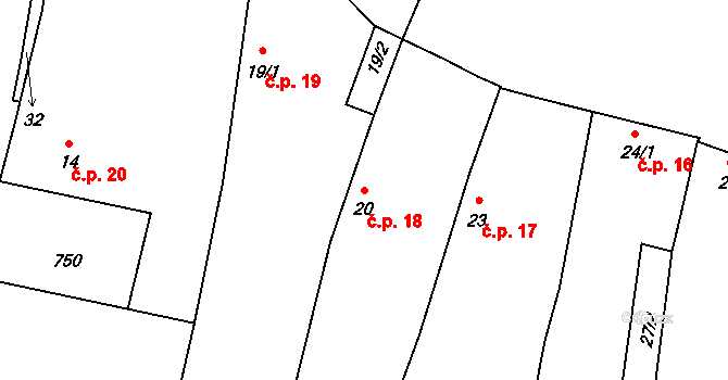 Nečichy 18, Louny na parcele st. 20 v KÚ Nečichy, Katastrální mapa