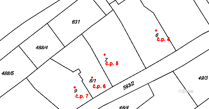 Dubice 5, Řehlovice na parcele st. 7 v KÚ Dubice nad Labem, Katastrální mapa