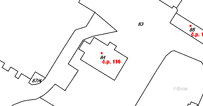 Velké Březno 116 na parcele st. 84 v KÚ Velké Březno, Katastrální mapa