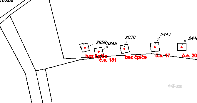 Hamrníky 181, Mariánské Lázně na parcele st. 3345 v KÚ Úšovice, Katastrální mapa