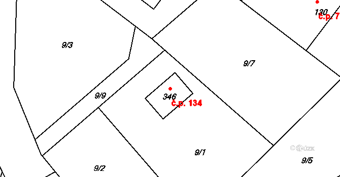 Bocanovice 134 na parcele st. 346 v KÚ Bocanovice, Katastrální mapa