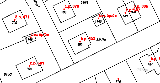 Světlá nad Sázavou 603 na parcele st. 695 v KÚ Světlá nad Sázavou, Katastrální mapa