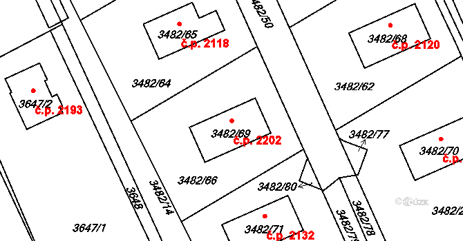 Petřvald 2202 na parcele st. 3482/69 v KÚ Petřvald u Karviné, Katastrální mapa
