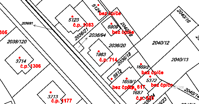 Havlíčkův Brod 714 na parcele st. 1963 v KÚ Havlíčkův Brod, Katastrální mapa