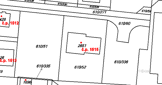 Rosice 1515 na parcele st. 2651 v KÚ Rosice u Brna, Katastrální mapa