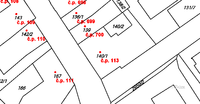 Rychnov nad Kněžnou 113 na parcele st. 140/1 v KÚ Rychnov nad Kněžnou, Katastrální mapa