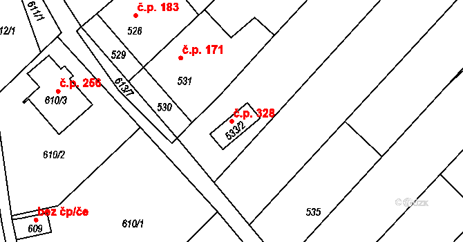 Omice 328 na parcele st. 533/2 v KÚ Omice, Katastrální mapa