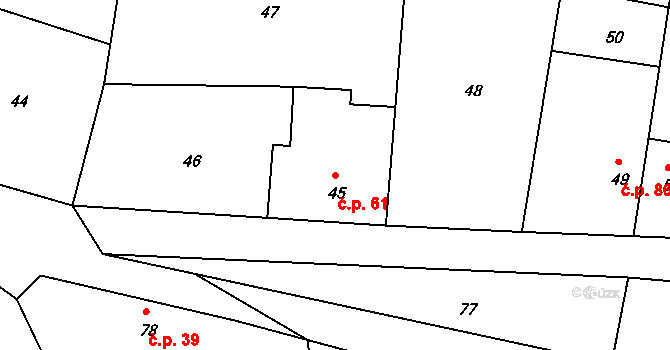Útušice 61 na parcele st. 45 v KÚ Útušice, Katastrální mapa