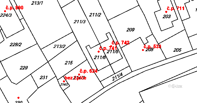 Morkovice 741, Morkovice-Slížany na parcele st. 211/6 v KÚ Morkovice, Katastrální mapa