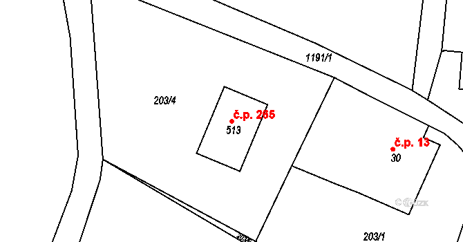 Opatovec 265 na parcele st. 513 v KÚ Opatovec, Katastrální mapa