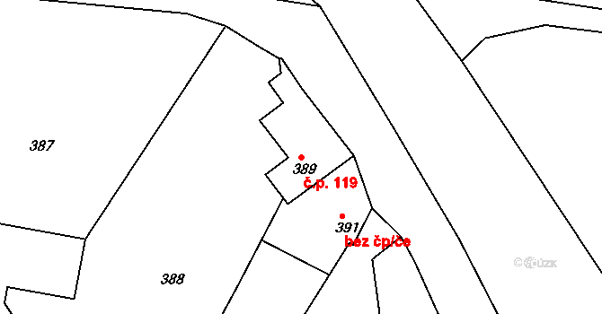 Lipová 119 na parcele st. 389 v KÚ Lipová u Přerova, Katastrální mapa