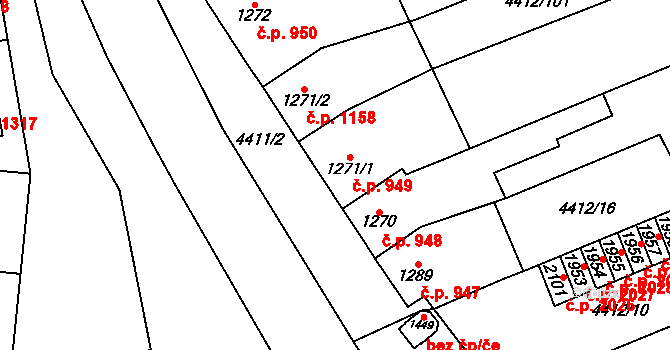 Kojetín I-Město 949, Kojetín na parcele st. 1271/1 v KÚ Kojetín, Katastrální mapa
