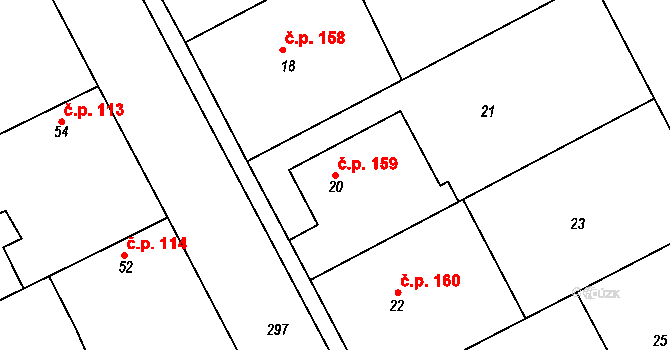 Hlízov 159 na parcele st. 20 v KÚ Hlízov, Katastrální mapa