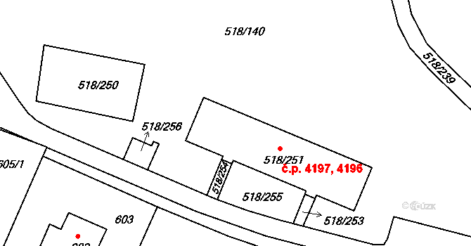 Mšeno nad Nisou 4196,4197, Jablonec nad Nisou na parcele st. 518/251 v KÚ Mšeno nad Nisou, Katastrální mapa