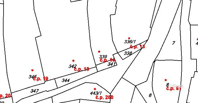 Babice nad Svitavou 14 na parcele st. 339 v KÚ Babice nad Svitavou, Katastrální mapa