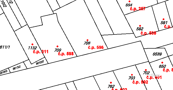 Blatnice pod Svatým Antonínkem 596 na parcele st. 708 v KÚ Blatnice pod Svatým Antonínkem, Katastrální mapa