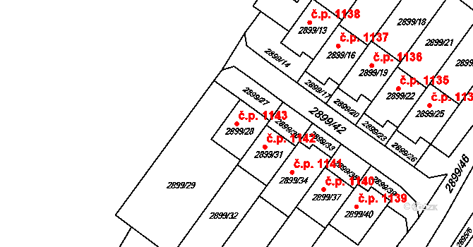 Rýmařov 1143 na parcele st. 2899/28 v KÚ Rýmařov, Katastrální mapa