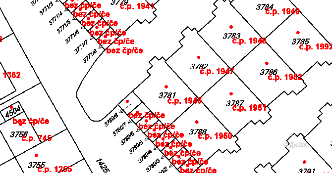 Šumperk 1945 na parcele st. 3781 v KÚ Šumperk, Katastrální mapa