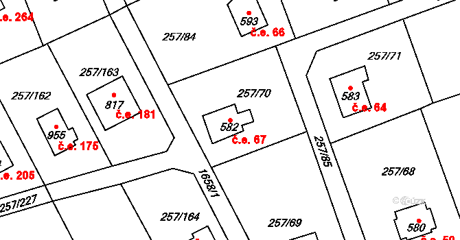 Zlenice 67, Lštění na parcele st. 582 v KÚ Lštění, Katastrální mapa