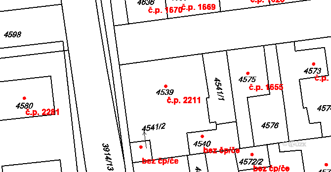 Kročehlavy 2211, Kladno na parcele st. 4539 v KÚ Kročehlavy, Katastrální mapa
