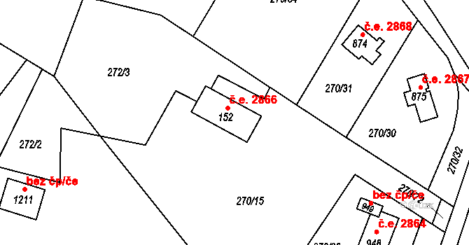 Těptín 2866, Kamenice na parcele st. 152 v KÚ Těptín, Katastrální mapa