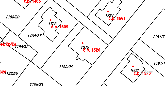 Brandýs nad Labem 1520, Brandýs nad Labem-Stará Boleslav na parcele st. 1615 v KÚ Brandýs nad Labem, Katastrální mapa