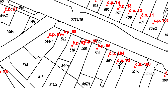Dačice IV 96, Dačice na parcele st. 508 v KÚ Dačice, Katastrální mapa