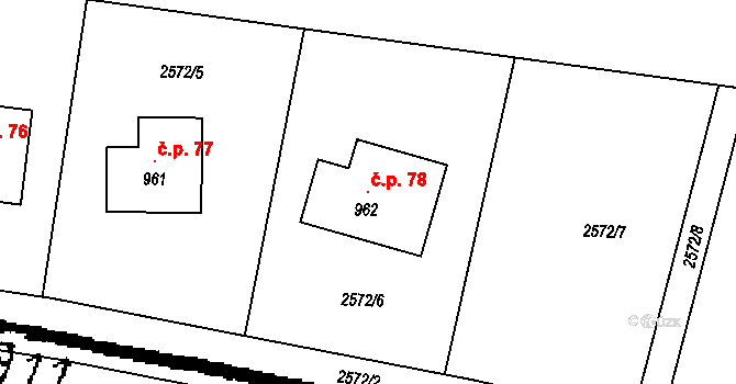 Zliv 78, Kácov na parcele st. 962 v KÚ Kácov, Katastrální mapa