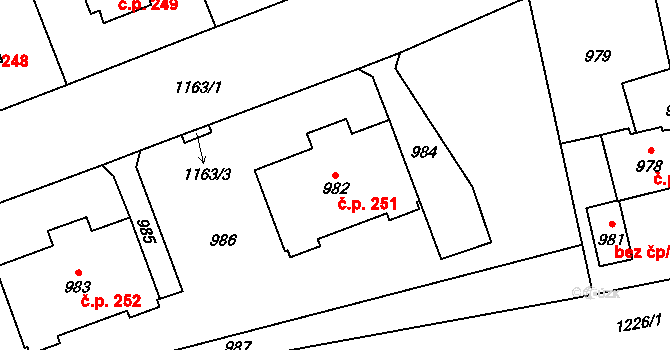 Skorošice 251 na parcele st. 982 v KÚ Dolní Skorošice, Katastrální mapa