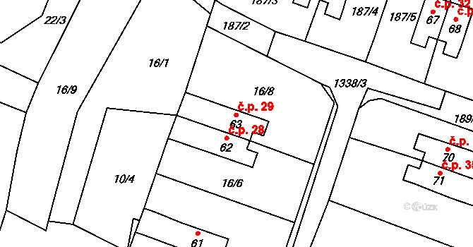 Jemnice 29, Tisová na parcele st. 63 v KÚ Jemnice u Tisové, Katastrální mapa