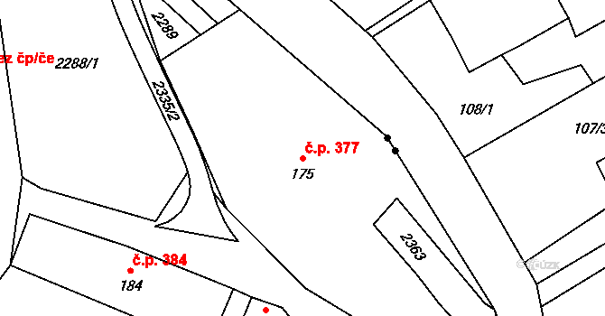 Březová nad Svitavou 377 na parcele st. 175 v KÚ Zářečí nad Svitavou, Katastrální mapa