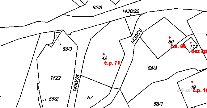 Knínice 71, Lovečkovice na parcele st. 42 v KÚ Knínice u Touchořin, Katastrální mapa