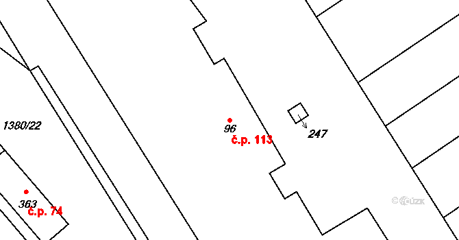 Žalhostice 113 na parcele st. 96 v KÚ Žalhostice, Katastrální mapa