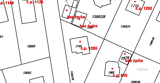 Rožnov pod Radhoštěm 1286 na parcele st. 2158 v KÚ Rožnov pod Radhoštěm, Katastrální mapa