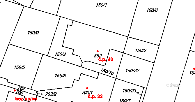 Staré Místo 40 na parcele st. 592 v KÚ Staré Místo, Katastrální mapa