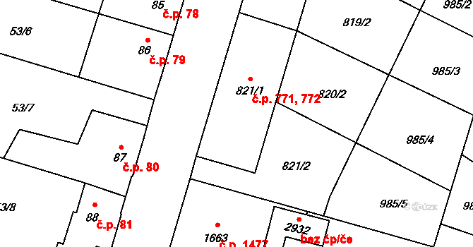 Hořice 771,772 na parcele st. 821/1 v KÚ Hořice v Podkrkonoší, Katastrální mapa
