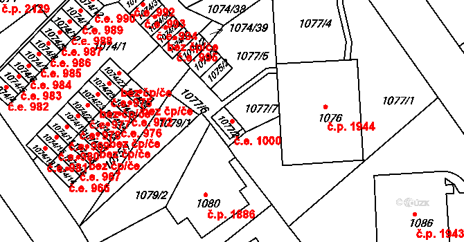 Ústí nad Labem-centrum 1000, Ústí nad Labem na parcele st. 1077/2 v KÚ Ústí nad Labem, Katastrální mapa