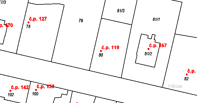 Stratov 119 na parcele st. 80 v KÚ Stratov, Katastrální mapa